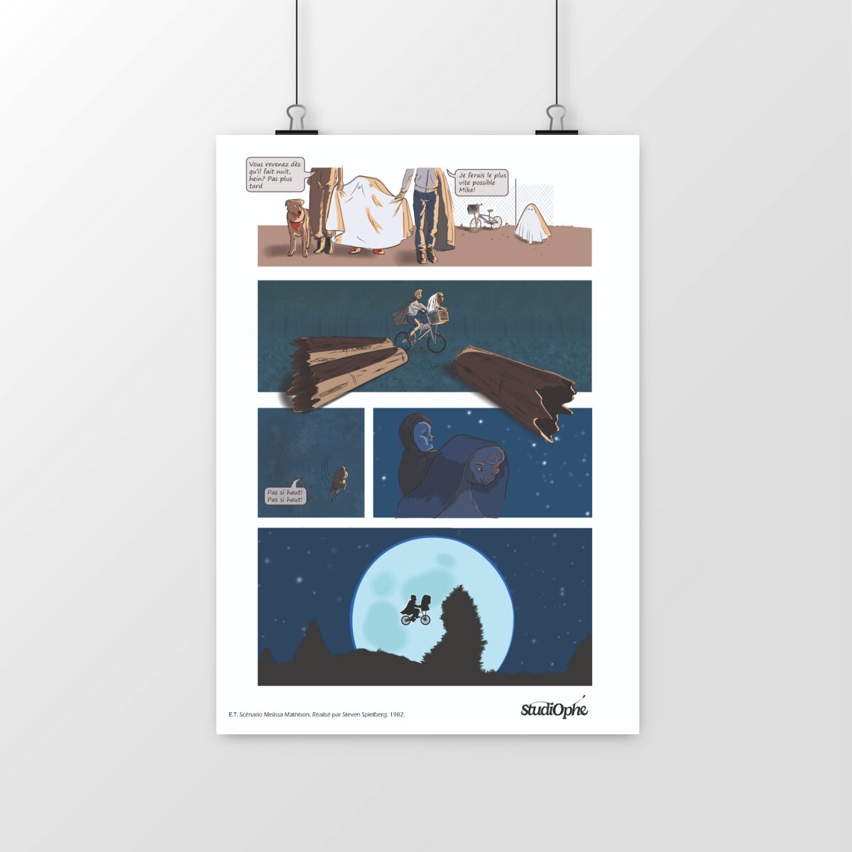 Poster vertical E.T vélo volant sous la pleine lune